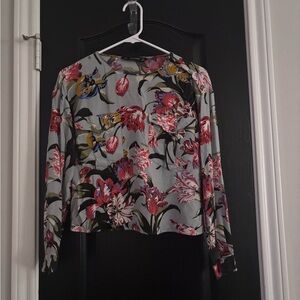 Zara Floral Blouse with Red and Blue Accents